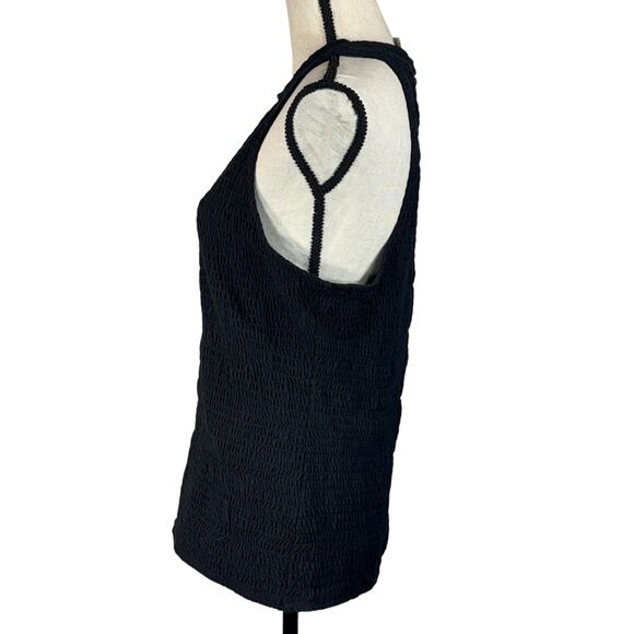 INC Large Smocked Top Sleeveless Stretch Round Neck Keyhole Pullover Black New - Picture 6 of 8